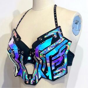 Holographic rave crop top bustier bra
